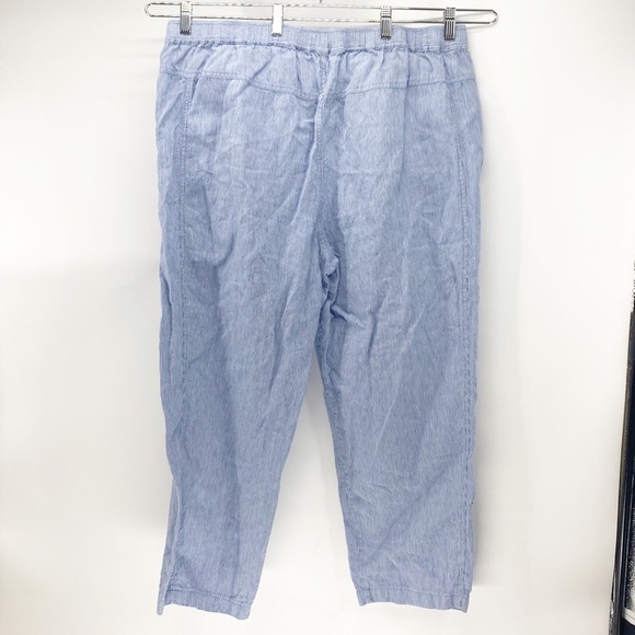 Orvis blue white linen draw string pockets cropped pants preppy lightweight - Picture 7 of 8